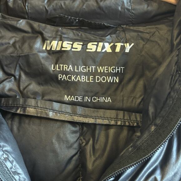 Miss Sixty Womens Ultra Lightweight Packable Down Puffer Jacket Medium Long Hood - Picture 4 of 6